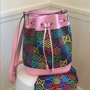 Pink Gucci Monogram Psychedlic Multicolor GG Logo Bucket Bag